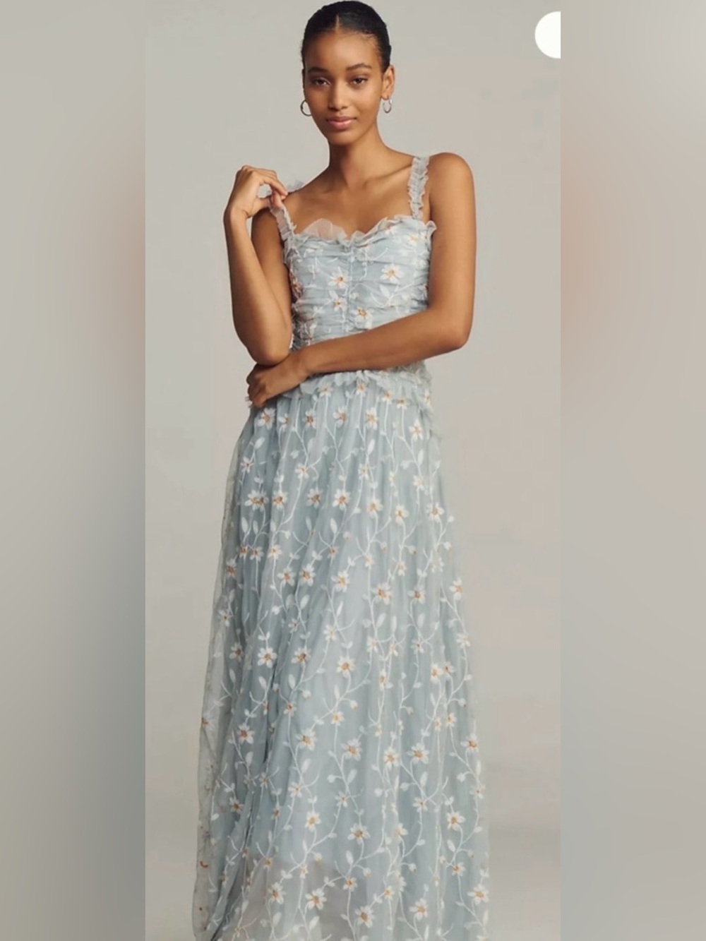 Anthropologie Light Blue Floral Embroidered Maxi Dress